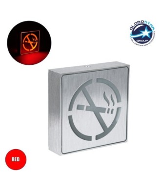 GloboStar® SENSATI 75652 Φωτιστικό Τοίχου Ένδειξης NO SMOKING LED 1W AC 220-240V IP20 - Σώμα Αλουμινίου - Μ11 x Π11 x Υ3cm - Κόκκινο